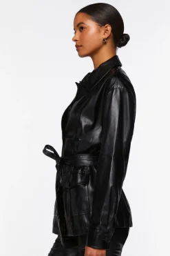 Faux Leather Belted Shacket