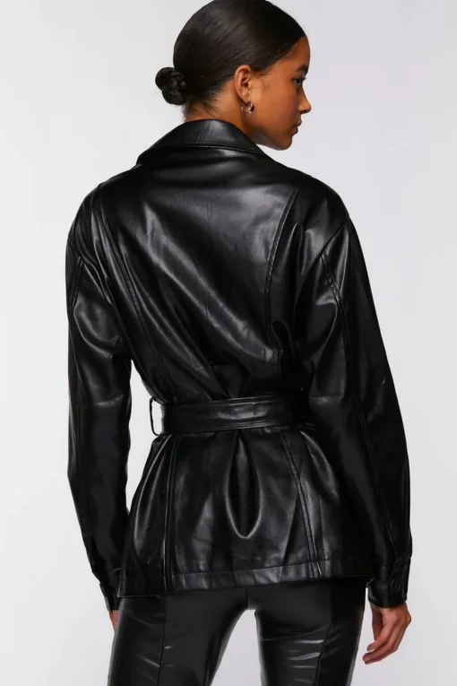Faux Leather Belted Shacket