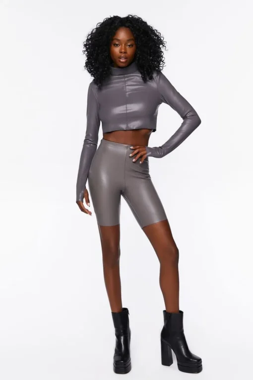 Faux Leather Biker Shorts