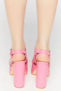 Faux Leather Caged Platform Heels