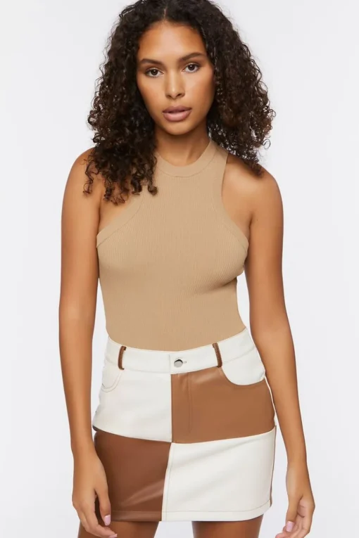 Faux Leather Colorblock Mini Skirt