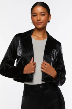 Faux Leather Crosshatch Blazer