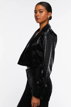 Faux Leather Crosshatch Blazer