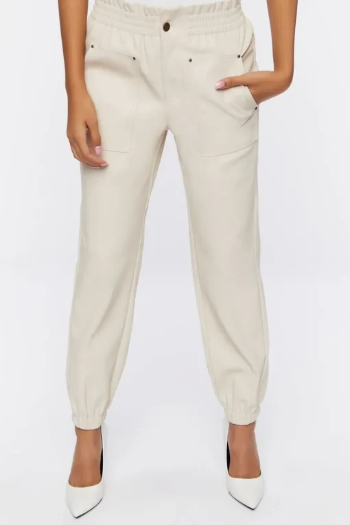 Faux Leather Mid-Rise Joggers