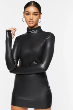 Faux Leather Mock Neck Crop Top