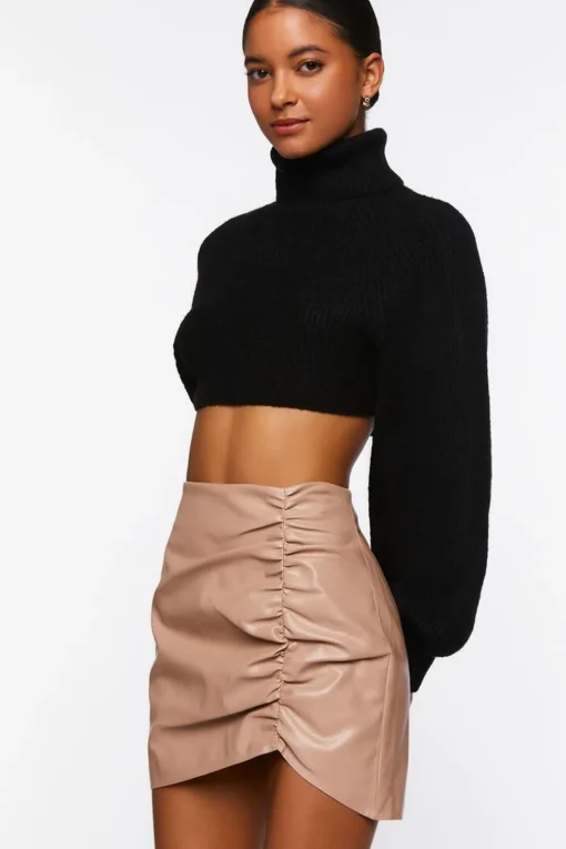 Faux Leather Ruched Mini Skirt