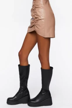Faux Leather Ruched Mini Skirt