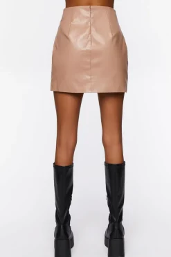 Faux Leather Ruched Mini Skirt