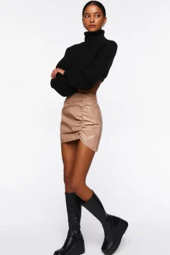 Faux Leather Ruched Mini Skirt