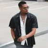Faux Leather Short-Sleeve Shirt