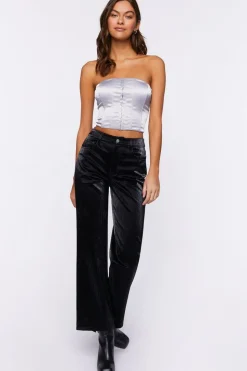 Faux Leather Straight-Leg Pants