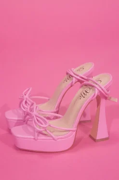 Faux Leather Strappy Bow Tie Heels