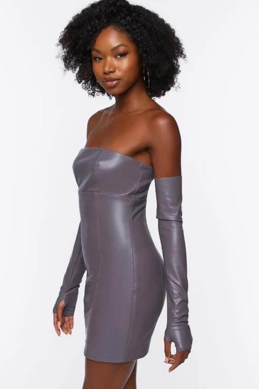 Faux Leather Tube Dress & Glove Set
