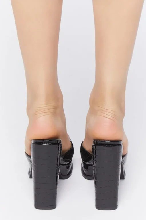Faux Patent Croc Leather Heels