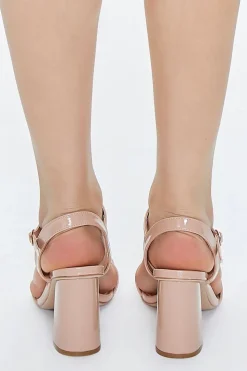Faux Patent Leather Ankle-Strap Heels
