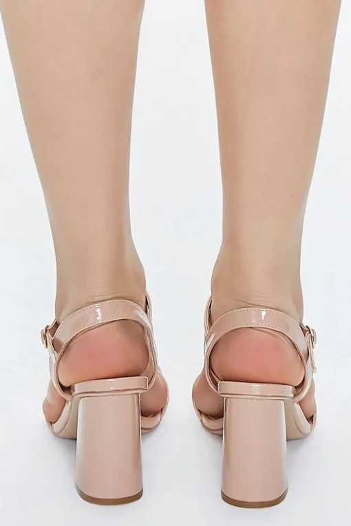 Faux Patent Leather Ankle-Strap Heels