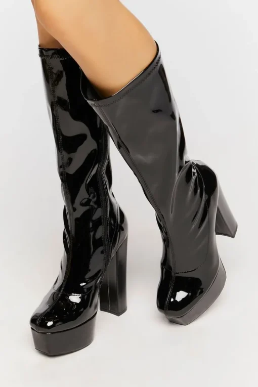 Faux Patent Leather Calf-High Boots