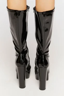 Faux Patent Leather Calf-High Boots