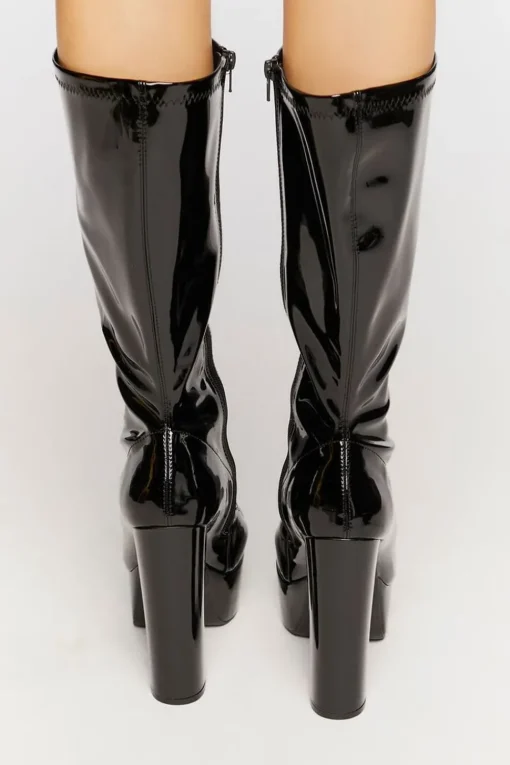 Faux Patent Leather Calf-High Boots