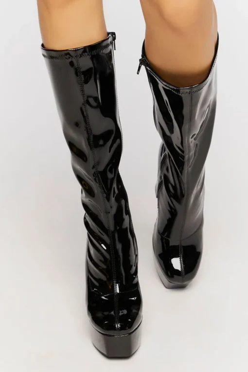Faux Patent Leather Calf-High Boots