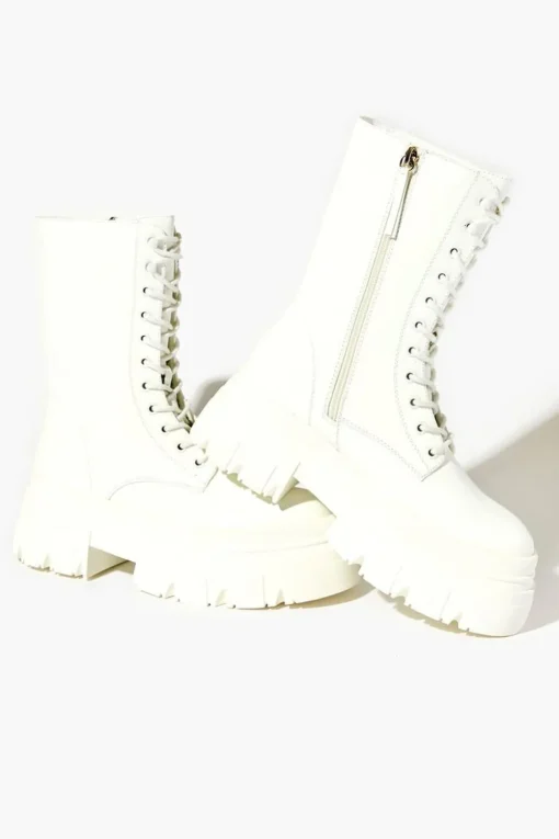 Faux Patent Leather Combat Boots