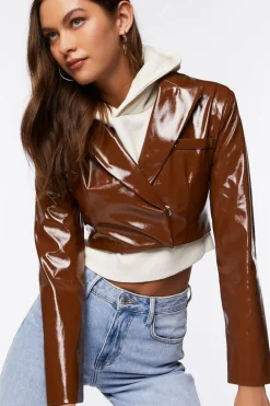 Faux Patent Leather Cropped Blazer