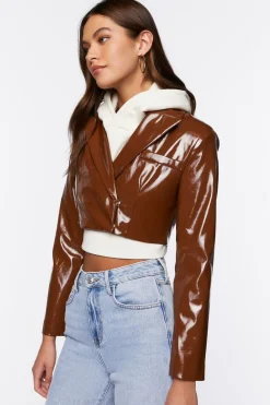 Faux Patent Leather Cropped Blazer