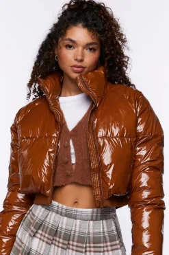 Faux Patent Leather Puffer Jacket