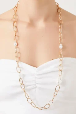 Faux Pearl Link Chain Necklace