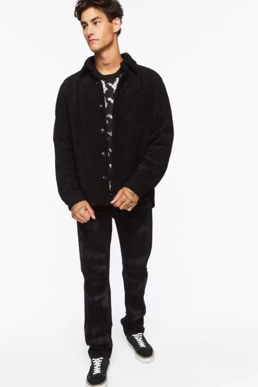 Faux Shearling Button-Up Jacket