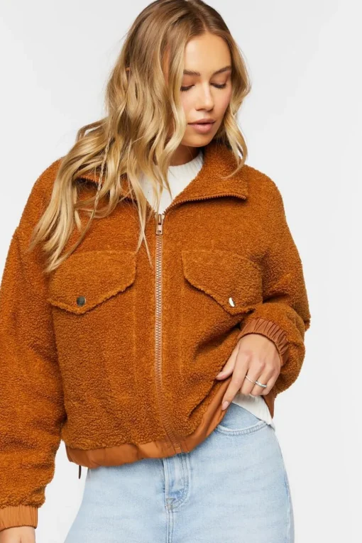 Faux Shearling Zip-Up Bomber Jacket