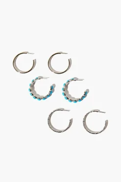 Faux Stone Hoop Earring Set