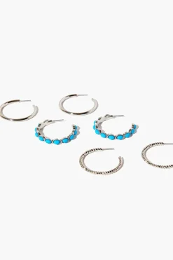 Faux Stone Hoop Earring Set