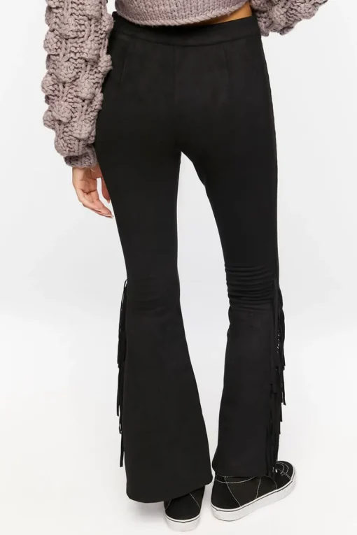 Faux Suede Fringe Flare Pants