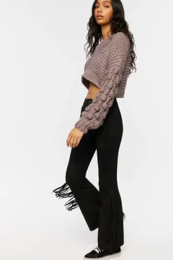 Faux Suede Fringe Flare Pants