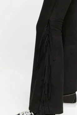 Faux Suede Fringe Flare Pants