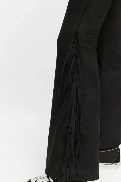 Faux Suede Fringe Flare Pants