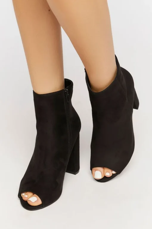 Faux Suede Peep-Toe Booties