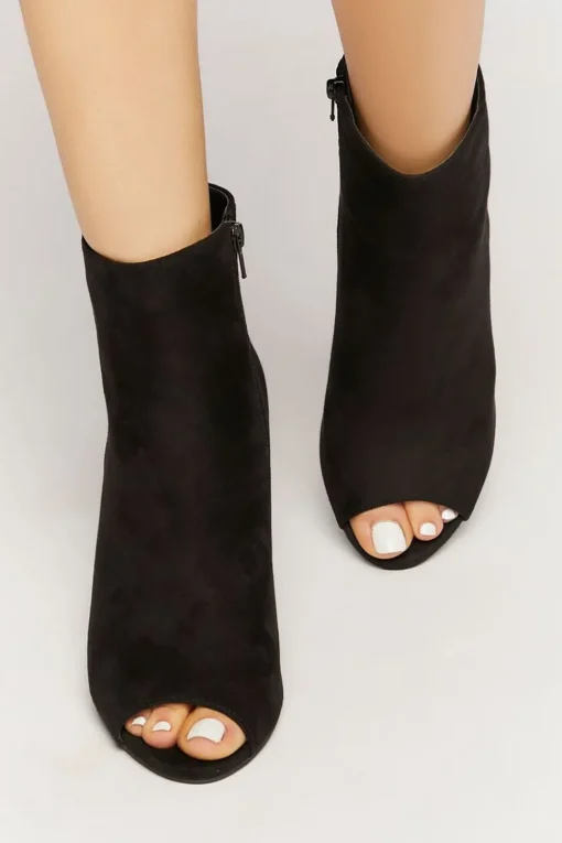 Faux Suede Peep-Toe Booties