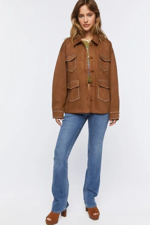 Faux Suede Studded Shacket