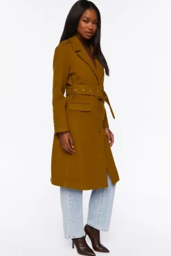 Faux Wool Belted Trench Coat