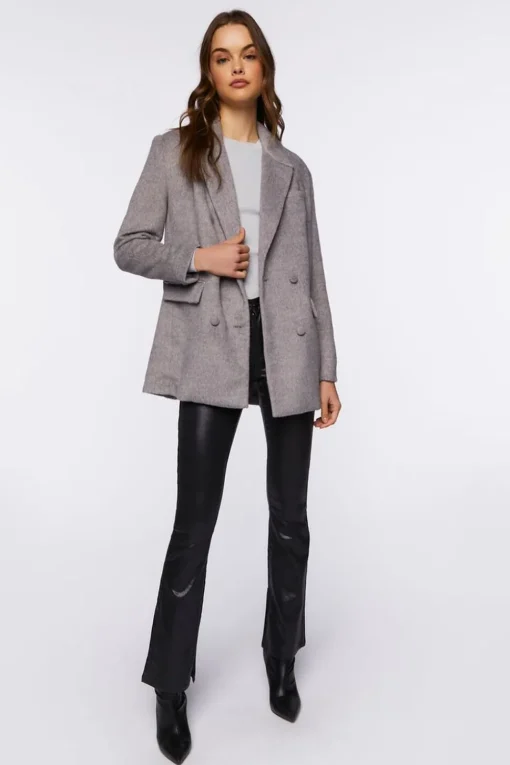 Faux Wool Double-Breasted Blazer