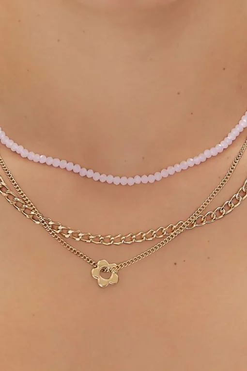 Floral Charm Layered Necklace Set