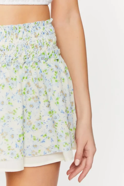 Floral Chiffon Smocked Skirt