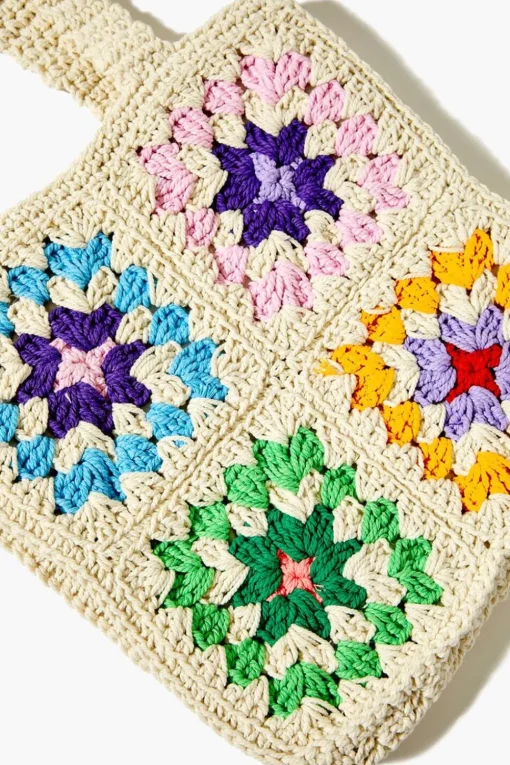 Floral Crochet Tote Bag