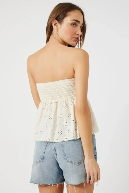 Floral Eyelet Twisted Strapless Top