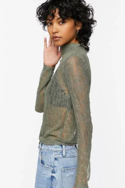 Floral Lace Mock Neck Top