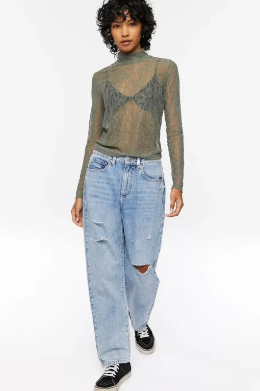 Floral Lace Mock Neck Top