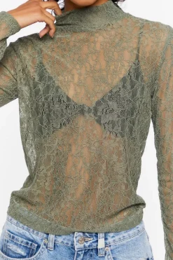 Floral Lace Mock Neck Top