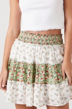 Floral Patchwork Tiered Mini Skirt